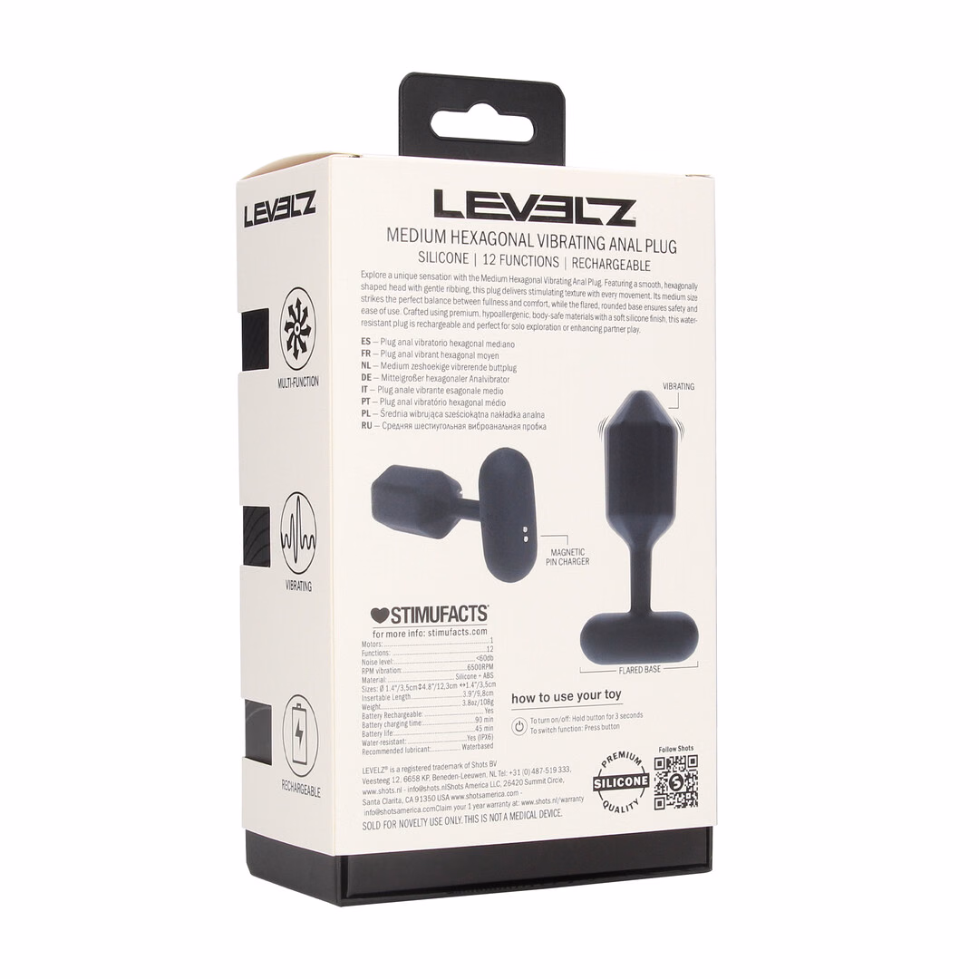 Hexagonal Vibrating Silicone Anal Plug - M - Black - 3