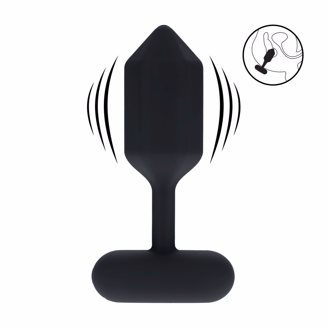 Hexagonal Vibrating Silicone Anal Plug - M - Black