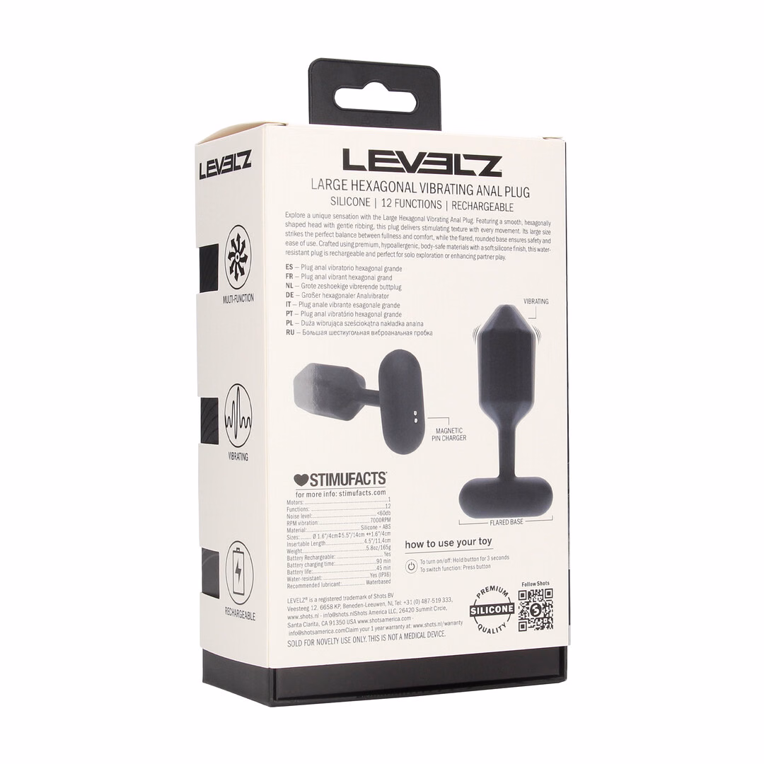 Hexagonal Vibrating Silicone Anal Plug - L - Black - 3