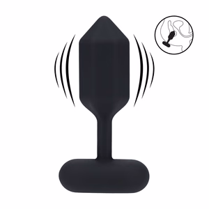 Hexagonal Vibrating Silicone Anal Plug - L - Black