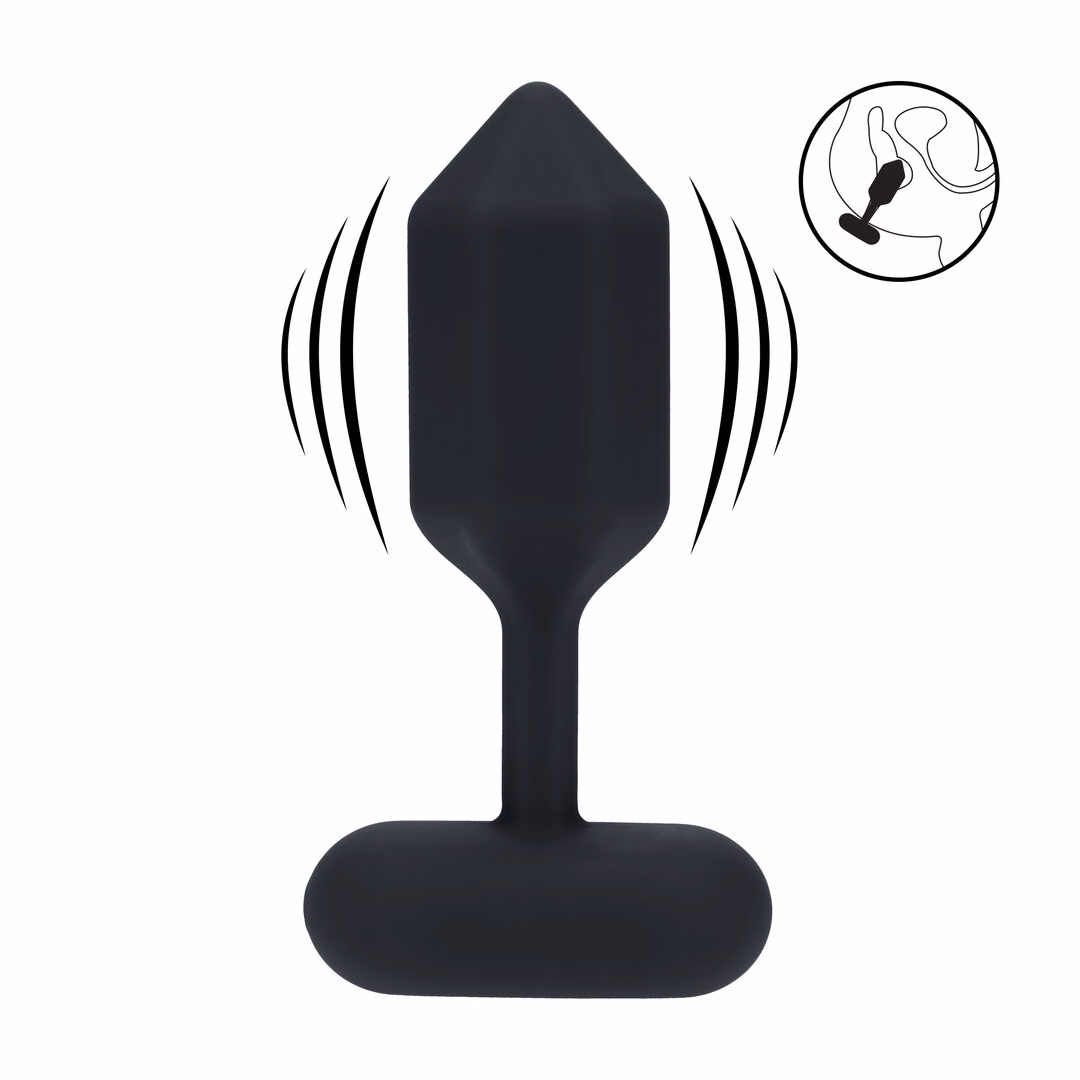 Hexagonal Vibrating Silicone Anal Plug - L - Black