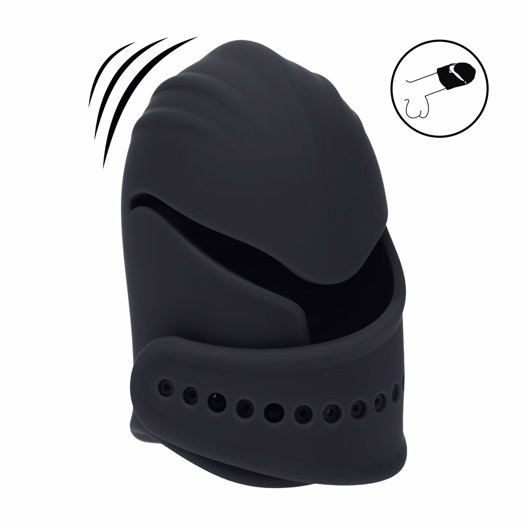 Adjustable Vibrating Silicone Penis Head Stimulator - Black