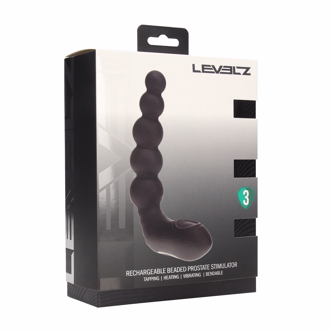 Vibrating Heating Bendable Tapping Beaded Silicone Prostate Stimulator - Black - 2