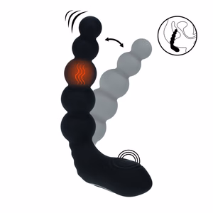 Vibrating Heating Bendable Tapping Beaded Silicone Prostate Stimulator - Black