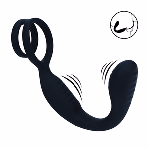 Vibrating Silicone Prostate Stimulator with Cock and Ball Ring - Black