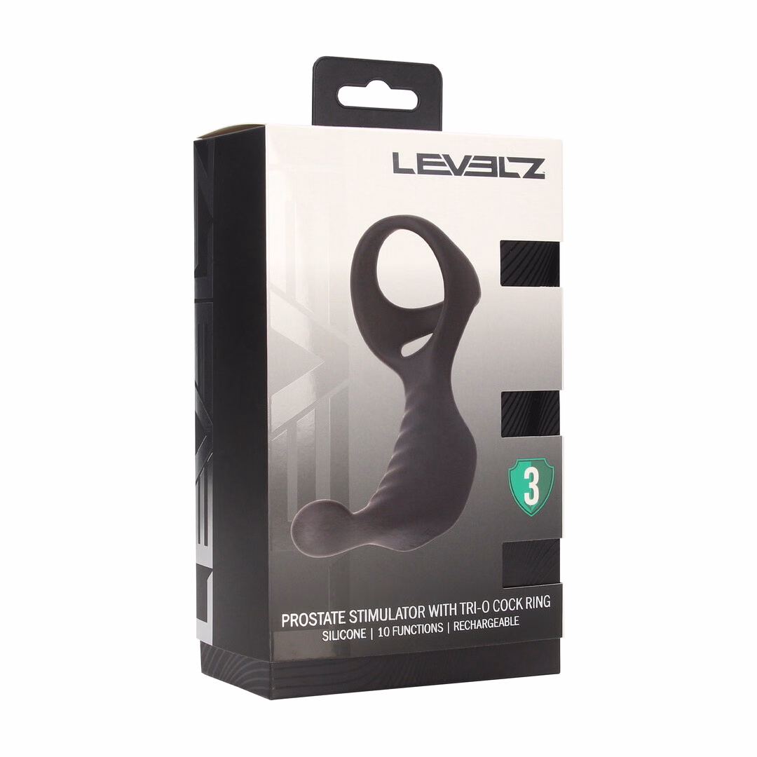 Vibrating Silicone Prostate Stimulator with Tri O Cockring - Black - 2