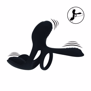 Triple Motor Vibrating Silicone Cockring - Black