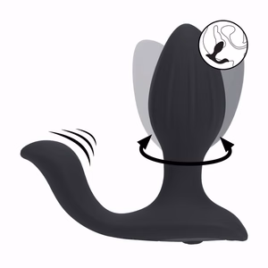 Vibrating and Rotating Silicone Anal Plug with Ball Stimulator - Black