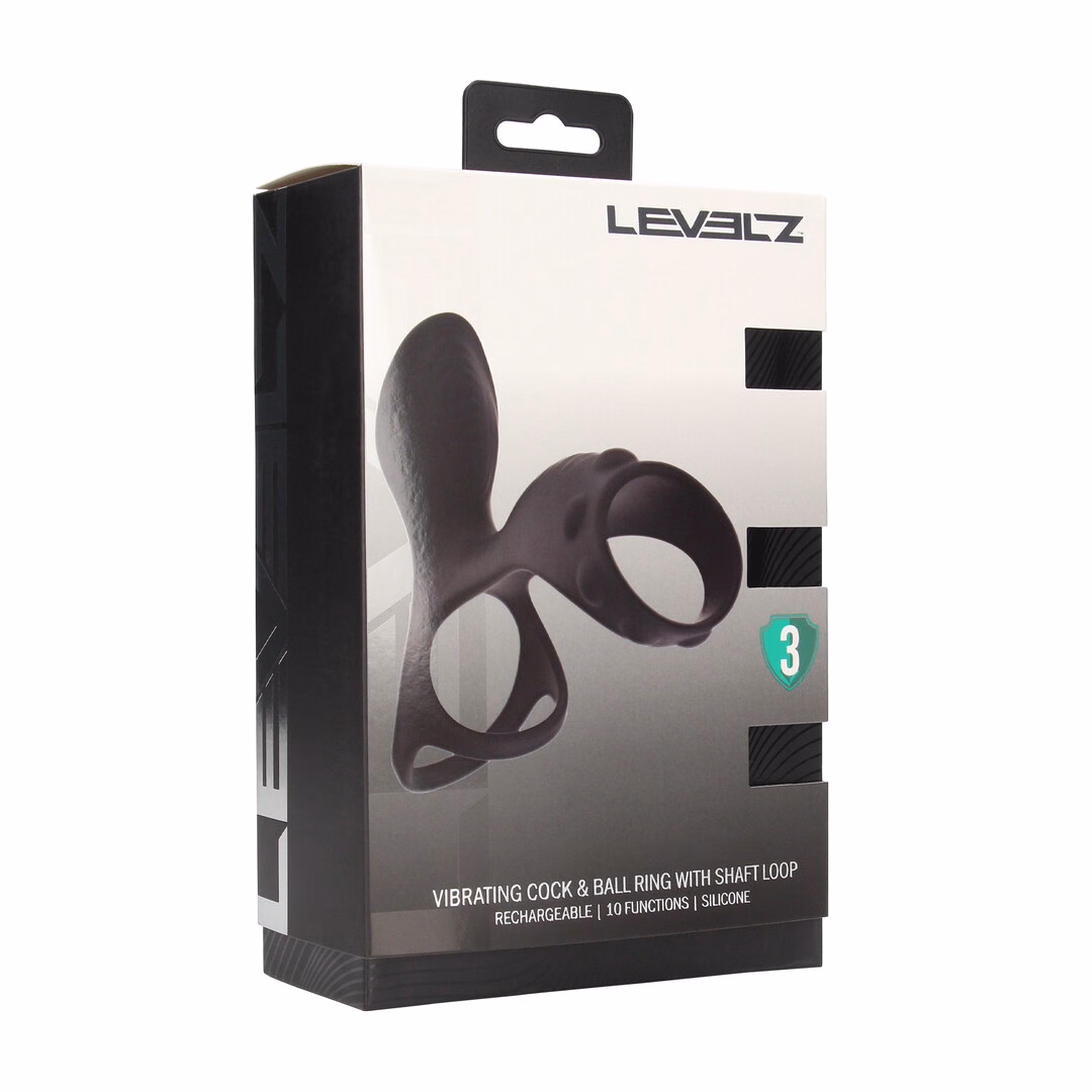 Vibrating Silicone Cock and Ball Ring with Shaft Loop - Black - 2