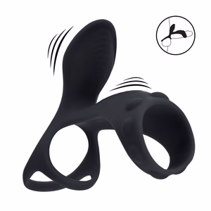 Vibrating Silicone Cock and Ball Ring with Shaft Loop - Black