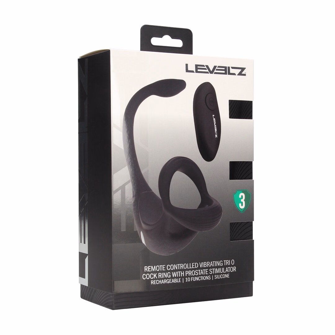 Remote Control Vibrating Silicone Tri O Cockring with Prostate Stimulator - Black - 2