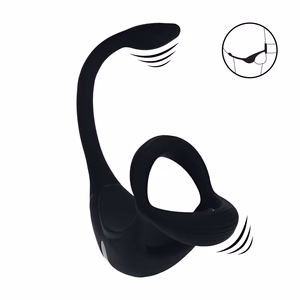 Remote Control Vibrating Silicone Tri O Cockring with Prostate Stimulator - Black