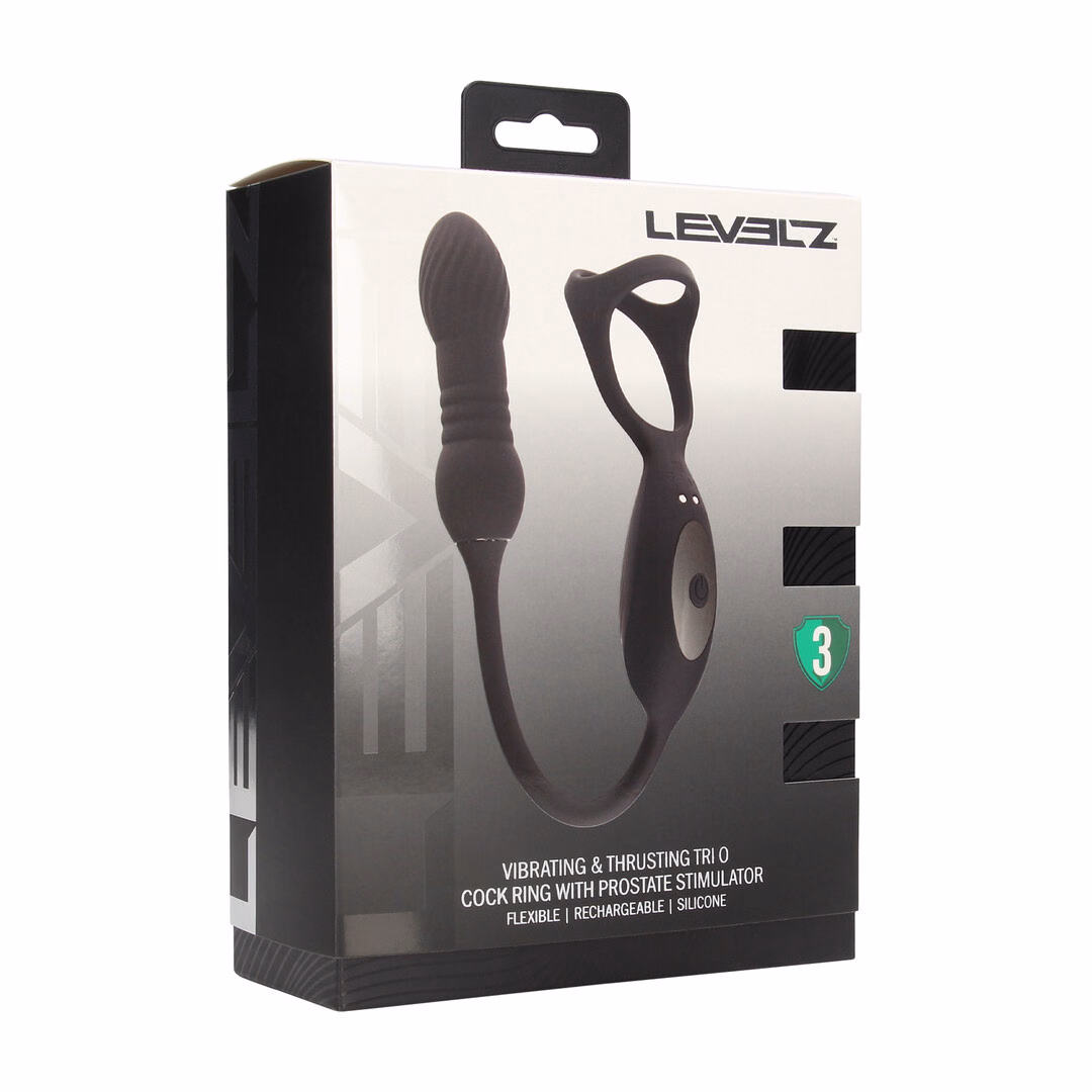 Vibrating and Thrusting Silicone Tri O Cockring with Prostate Stimulator - Black - 2