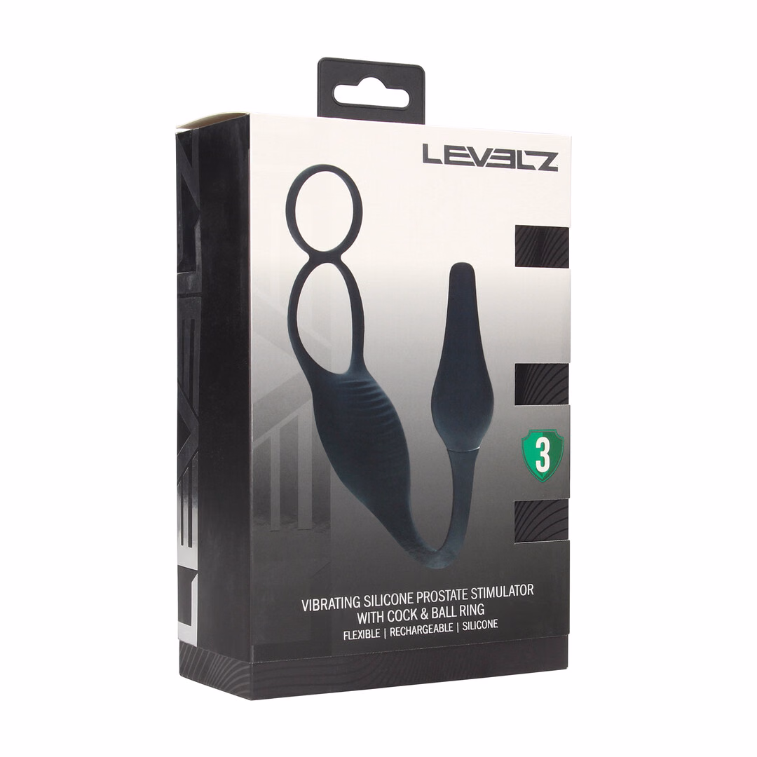 Vibrating Silicone Prostate Stimulator with Cock and Ball Ring - Black - 2
