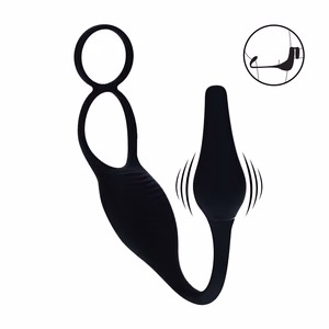 Vibrating Silicone Prostate Stimulator with Cock and Ball Ring - Black