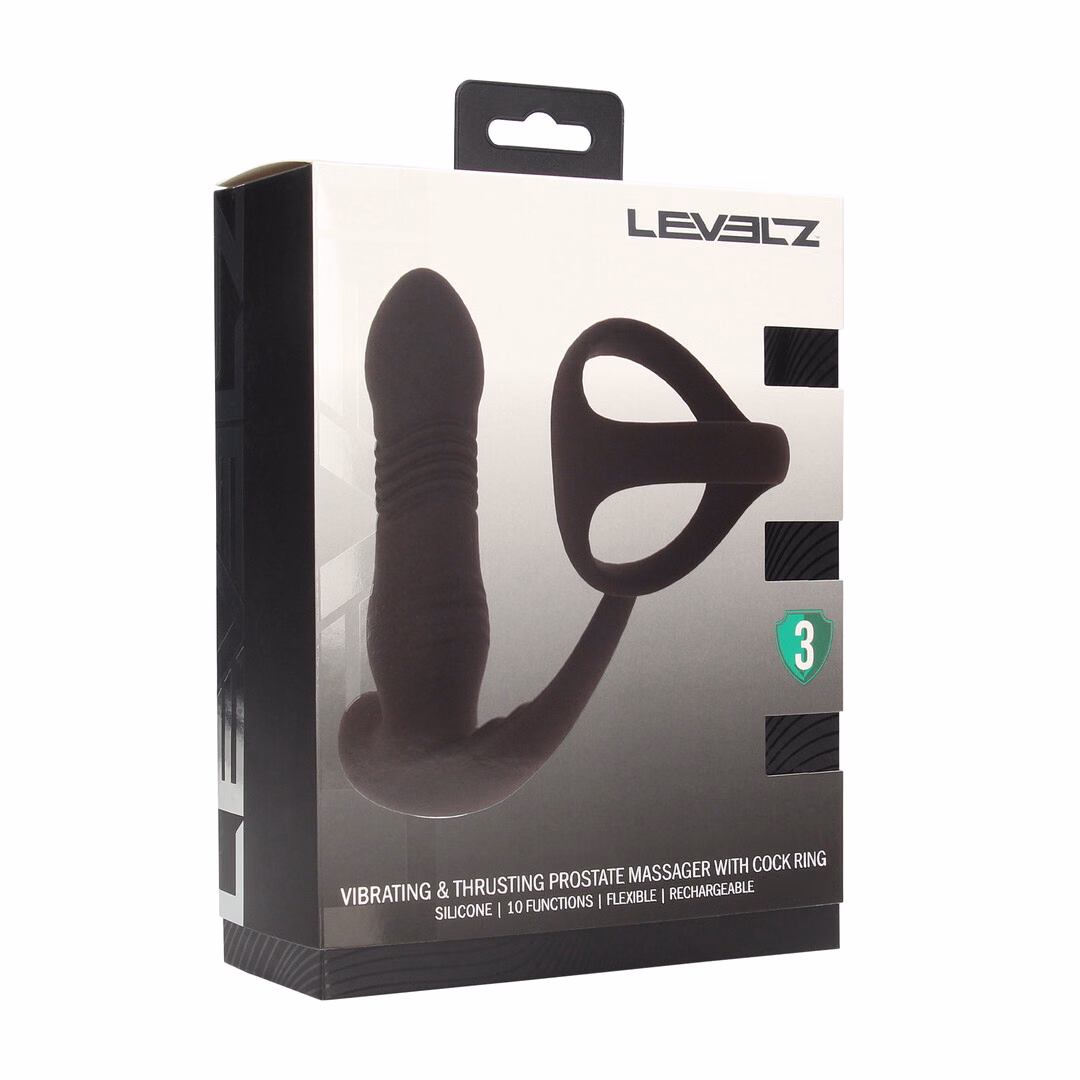 Vibrating and Thrusting Silicone Prostate Massager with Tri O Cockring - Black - 2