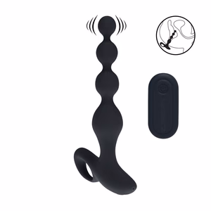 Remote Control Beaded Vibrating Silicone Anal Plug - Black