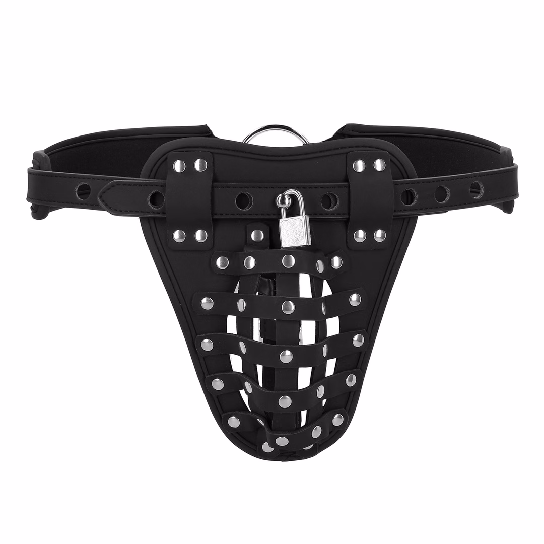 PU Leather Chastity Jock - Black - 4