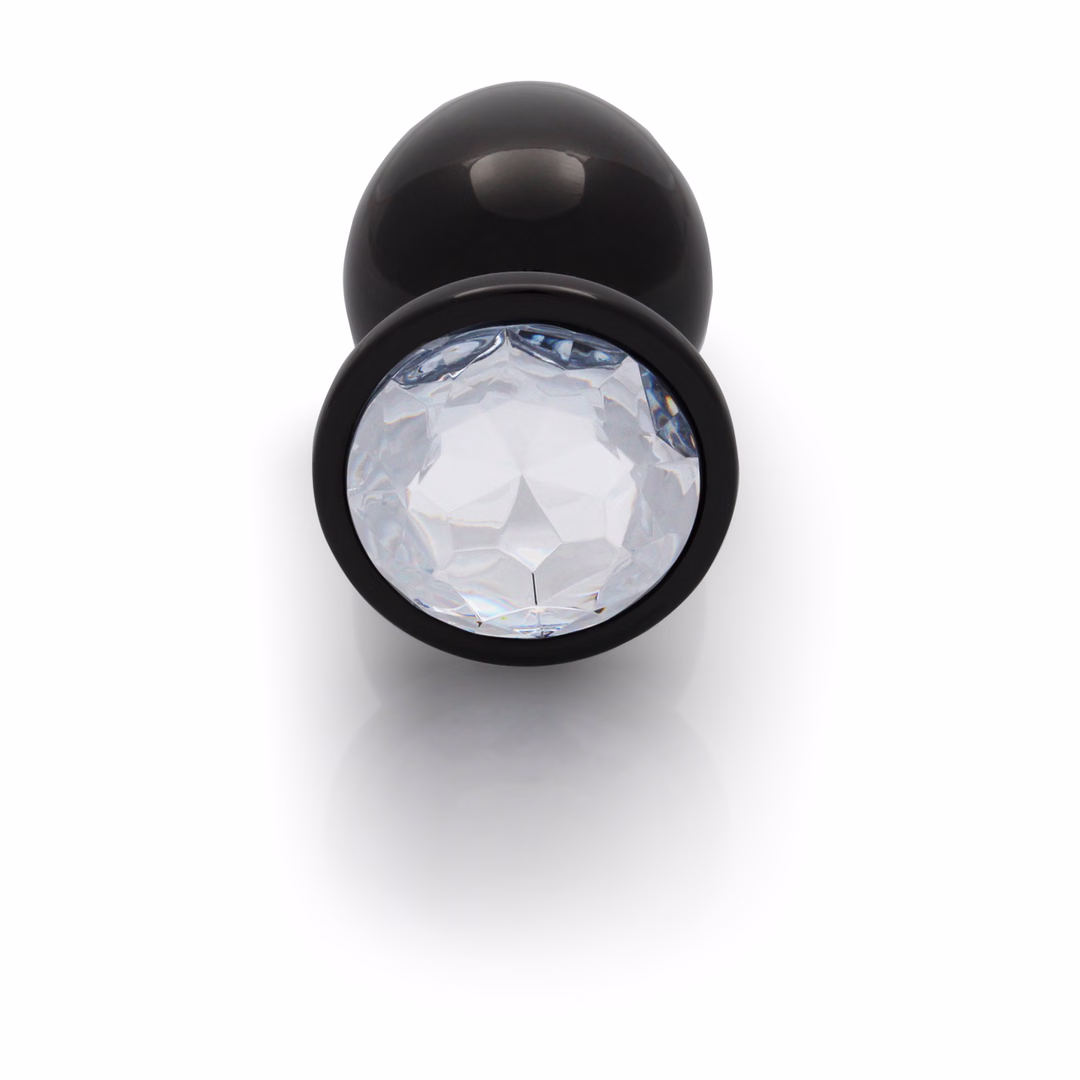 Round Gem Butt Plug - Large - Gunmetal/Diamond - 5