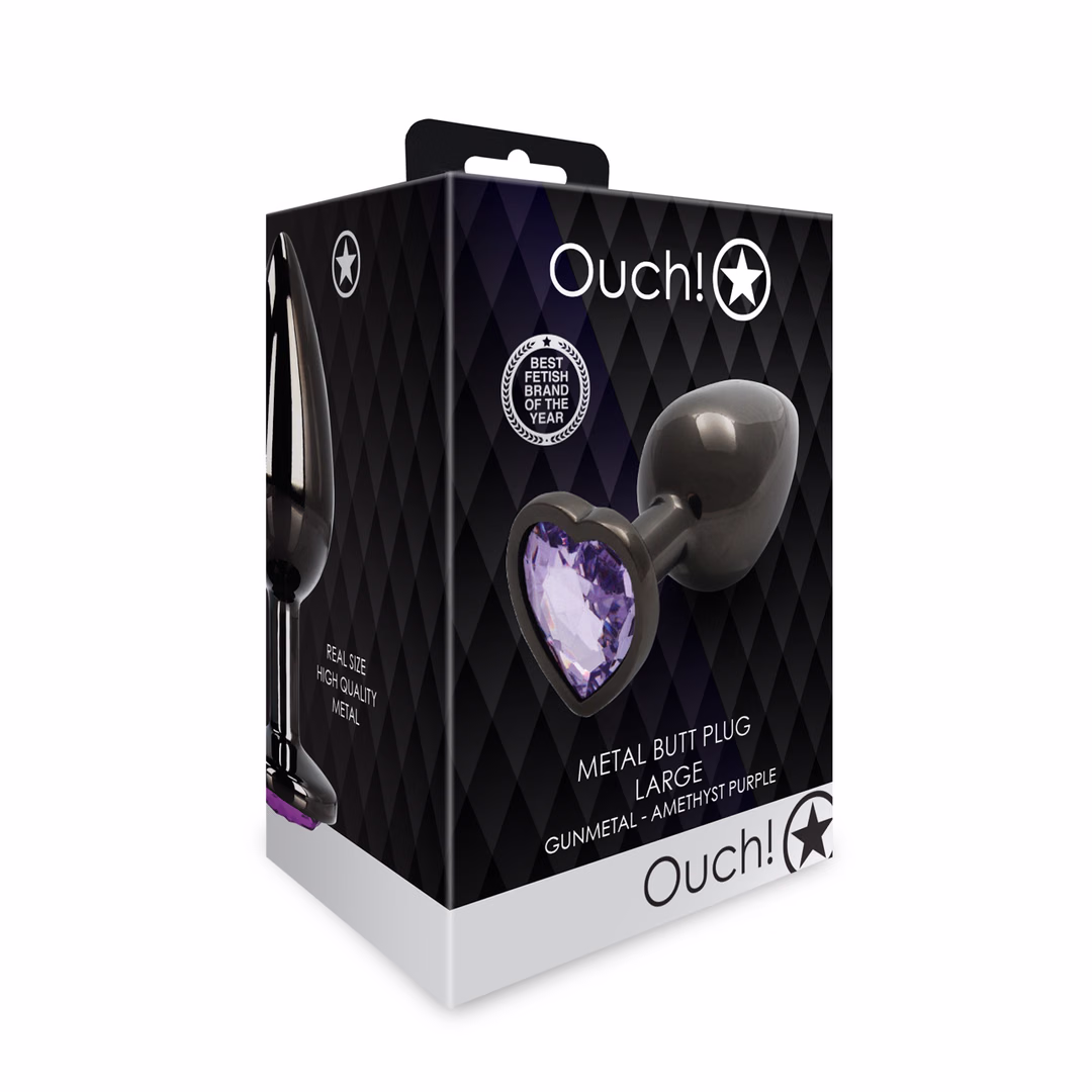 Heart Gem Butt Plug - Large - Gunmetal/Amethyst Purple - 2