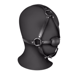 Head Harness with Solid Ball Gag - Black