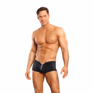 Zipper Short with Red Cockring - S/M - Black