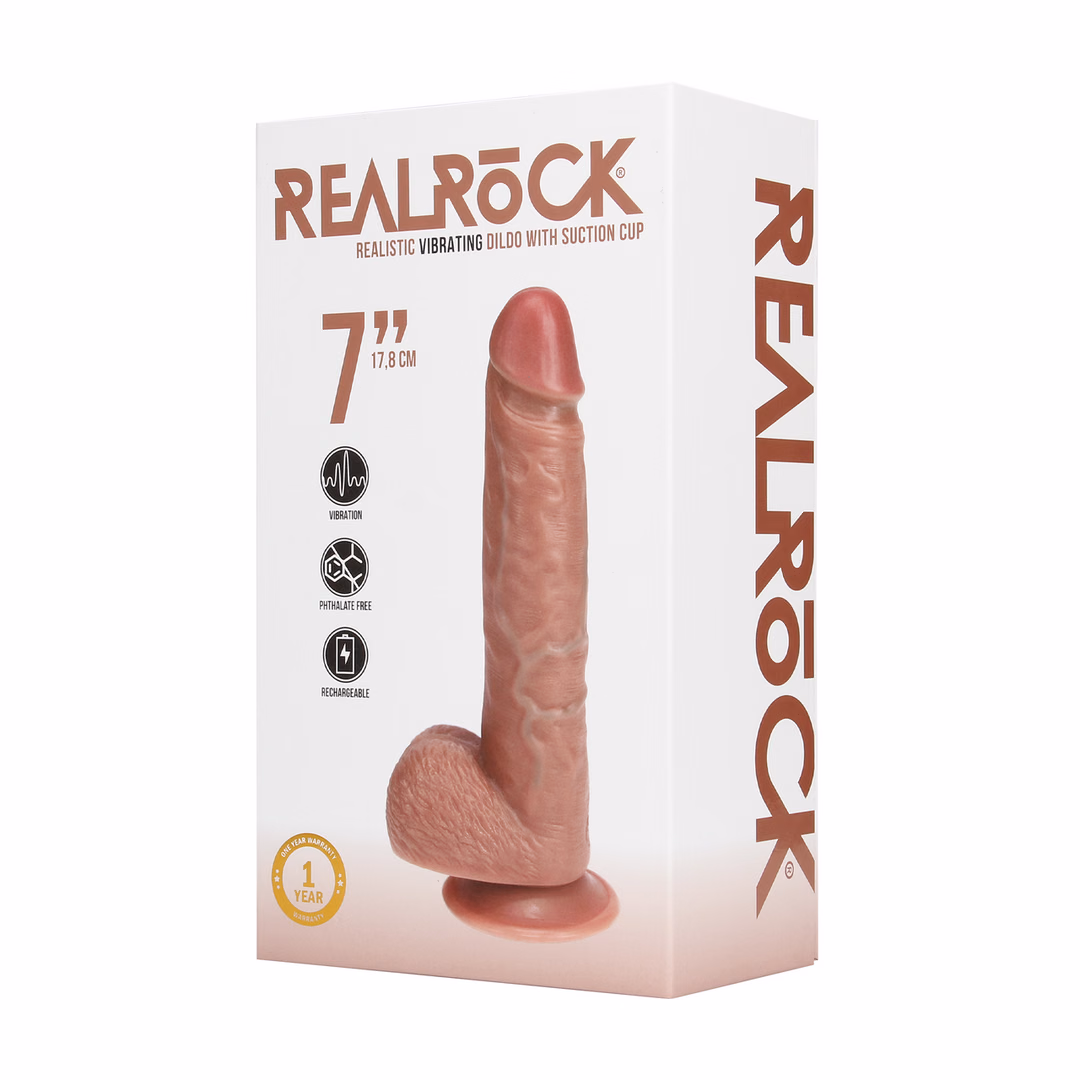 Vibrating Regular Straight Cock with Balls - 7 / 18 cm - Tan - 2