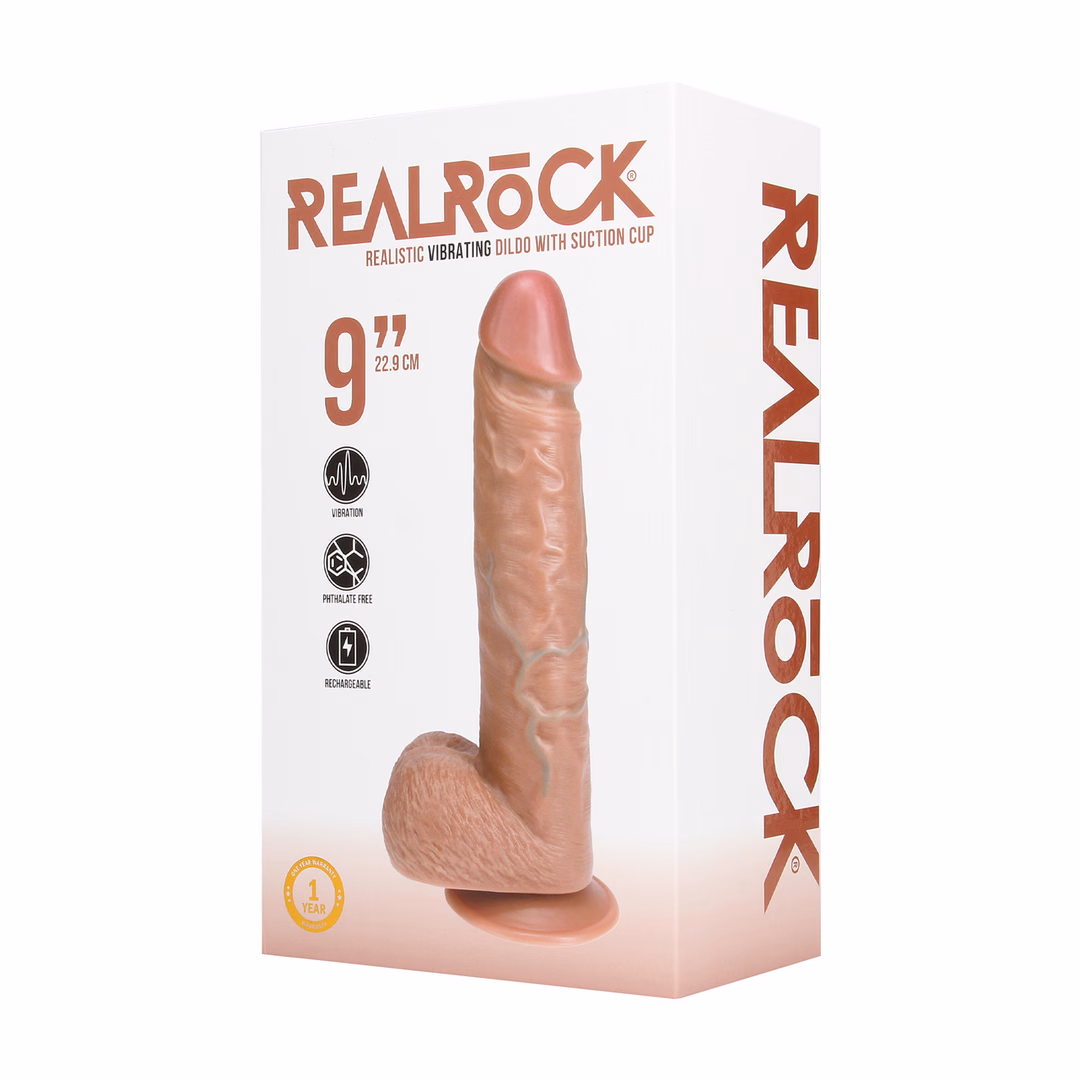 Vibrating Regular Straight Cock with Balls - 9 / 23 cm - Tan - 2