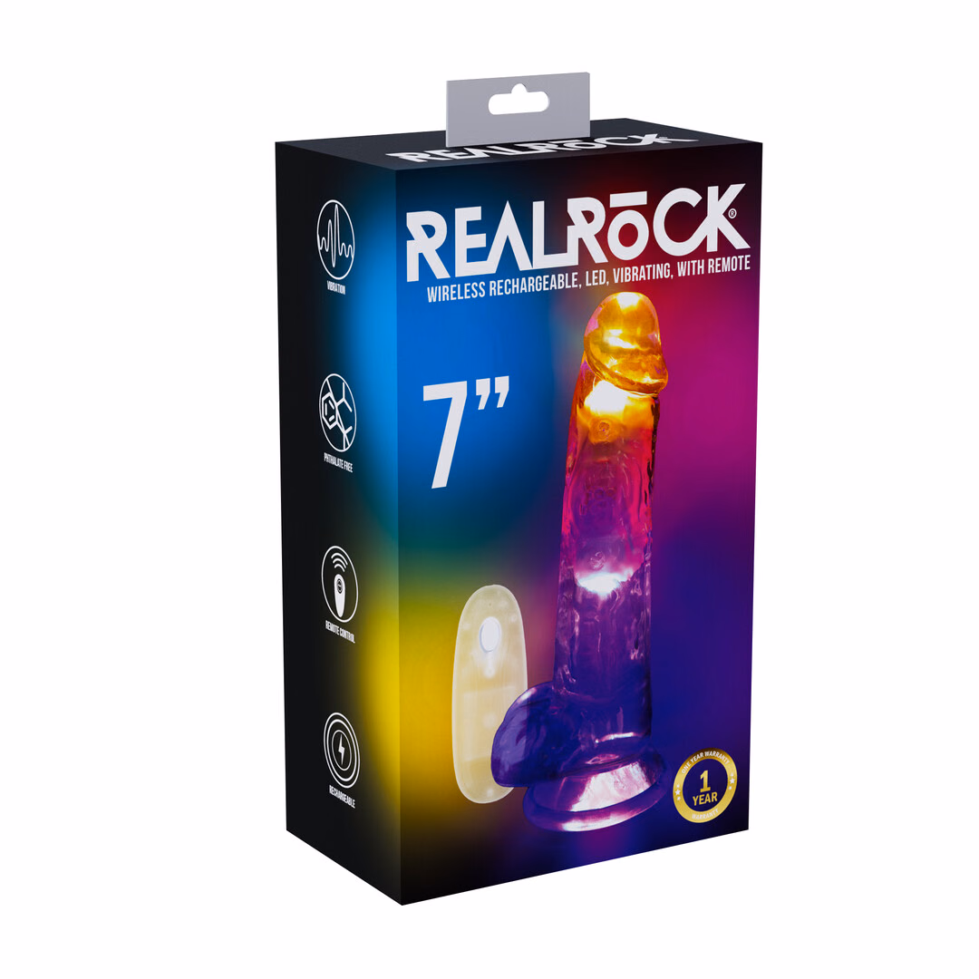 LED Vibrating Straight Cock with Balls - 7 / 18 cm - Transparent - 2