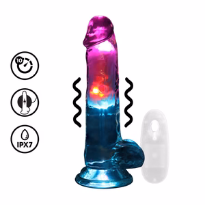 LED Vibrating Straight Cock with Balls - 7 / 18 cm - Transparent