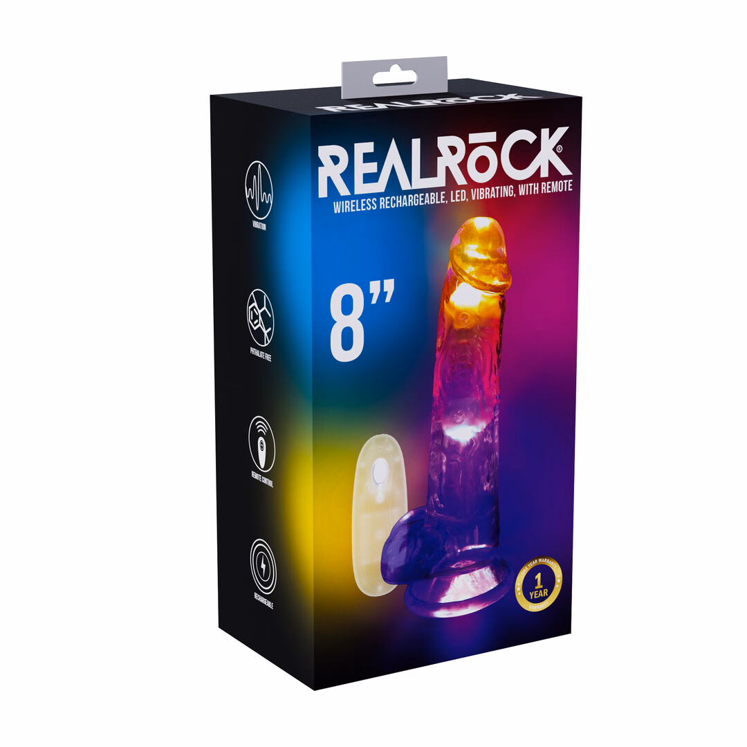LED Vibrating Straight Cock with Balls - 8 / 20 cm - Transparent - 2