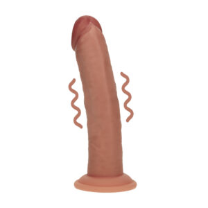 Dual Density Silicone Curved Realistic Vibrating Dildo with Suction Cup - 8 / 20,3 cm - Tan