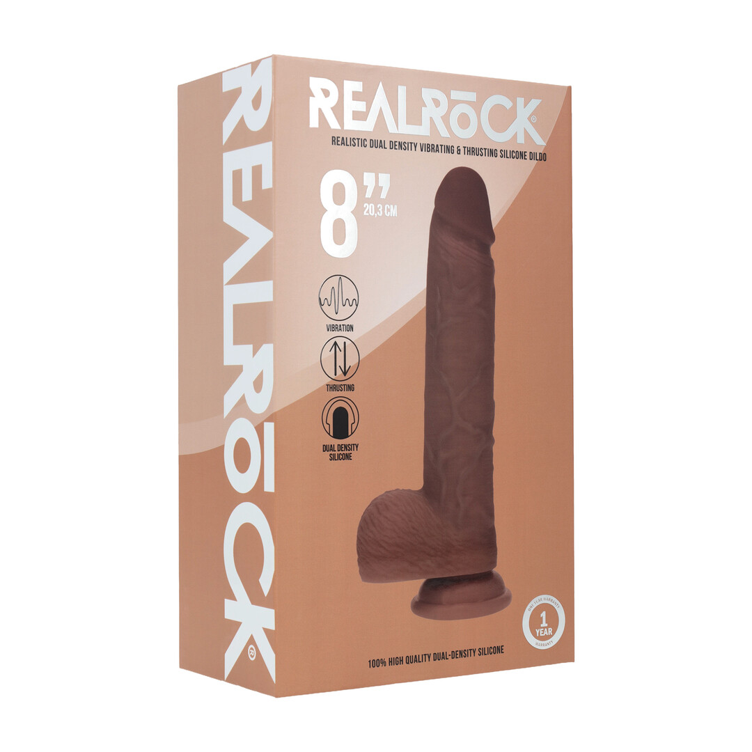 Dual Density Silicone Realistic Vibrating Thrusting Dildo with Balls - 8 / 20,3 cm - Brown - 2