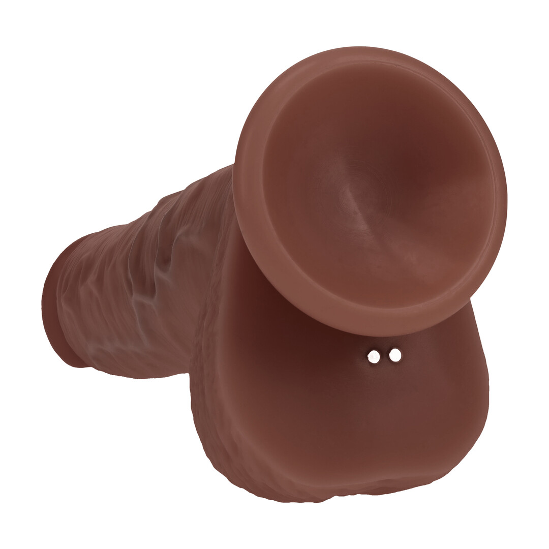 Dual Density Silicone Realistic Vibrating Thrusting Dildo with Balls - 8 / 20,3 cm - Brown - 5