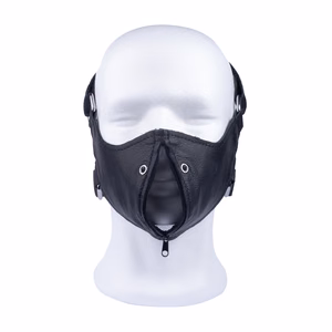 Leather Mask with Zip - Black