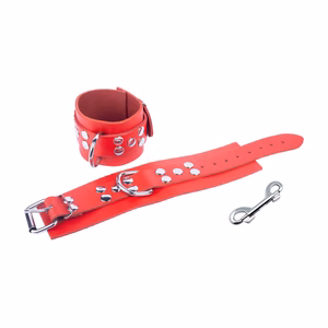 Ultra Leather Handcuffs – Red – 2 Ultra Leather Handcuffs - Red - 2
