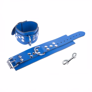 Ultra Leather Handcuffs – Blue – 2 Ultra Leather Handcuffs - Blue - 2