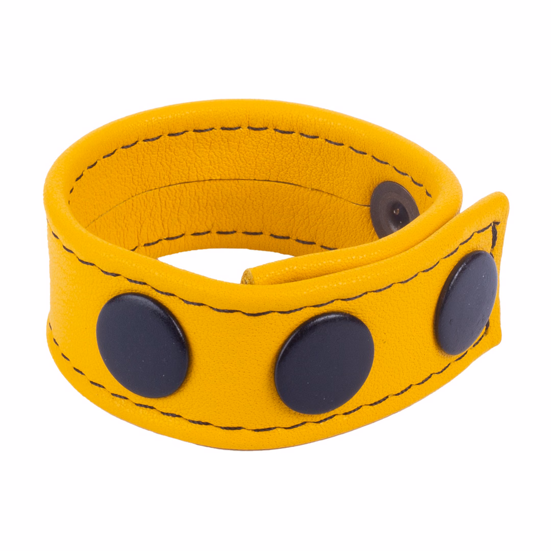 Cocky - Adjustable Leather Cockring - Yellow - 2