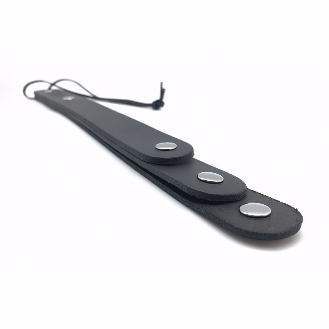 Leather Paddle with 3 Straps - 39,5 cm - Black - 3