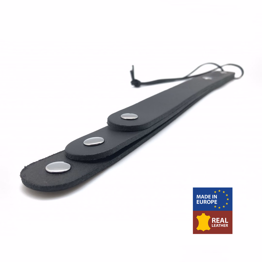 Leather Paddle with 3 Straps - 39,5 cm - Black