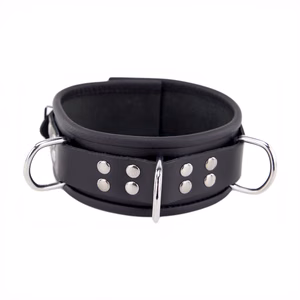 Leather Necklace 3 D Rings - Black