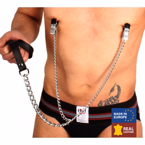 Breast Clamps and Leash - Black/Silver