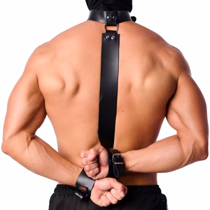 Leather Bondage Collar for Hands - Black