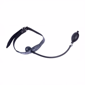 Leather Gag with Inflatable Ball - Black - 2