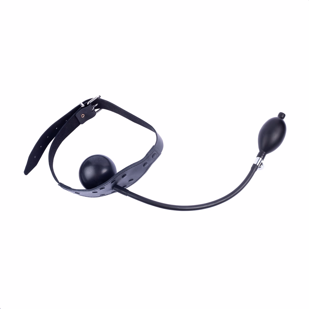 Leather Gag with Inflatable Ball - Black - 3