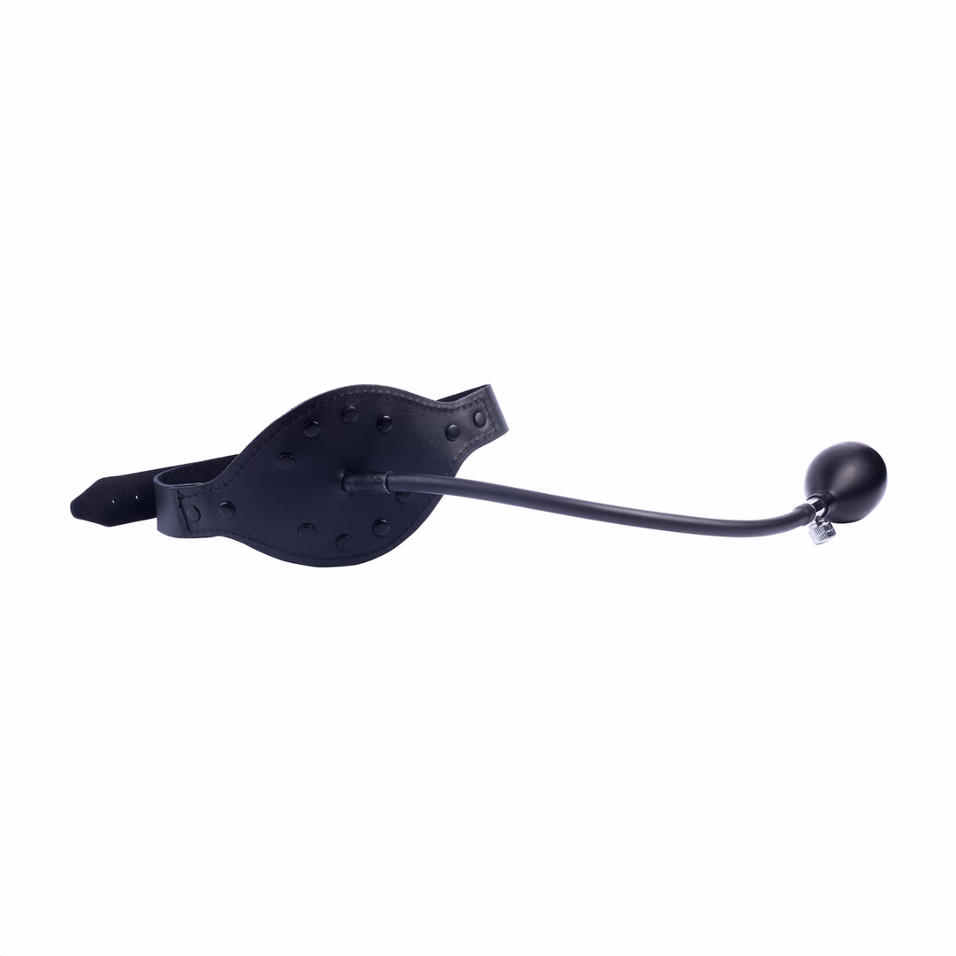 Leather Gag with Inflatable Ball - Black - 4
