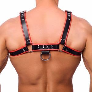 Premium Leather Harness - S/M - Black/Red - 2