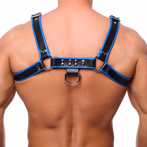 Premium Leather Harness - S/M - Black/Blue - 2