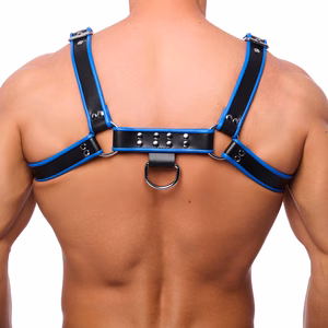 Premium Leather Harness - L/XL - Black/Blue - 2