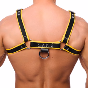 Premium Leather Harness - S/M - Black/Yellow - 2